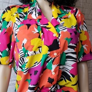 Vintage Floral Button Down Blouse Sz 12